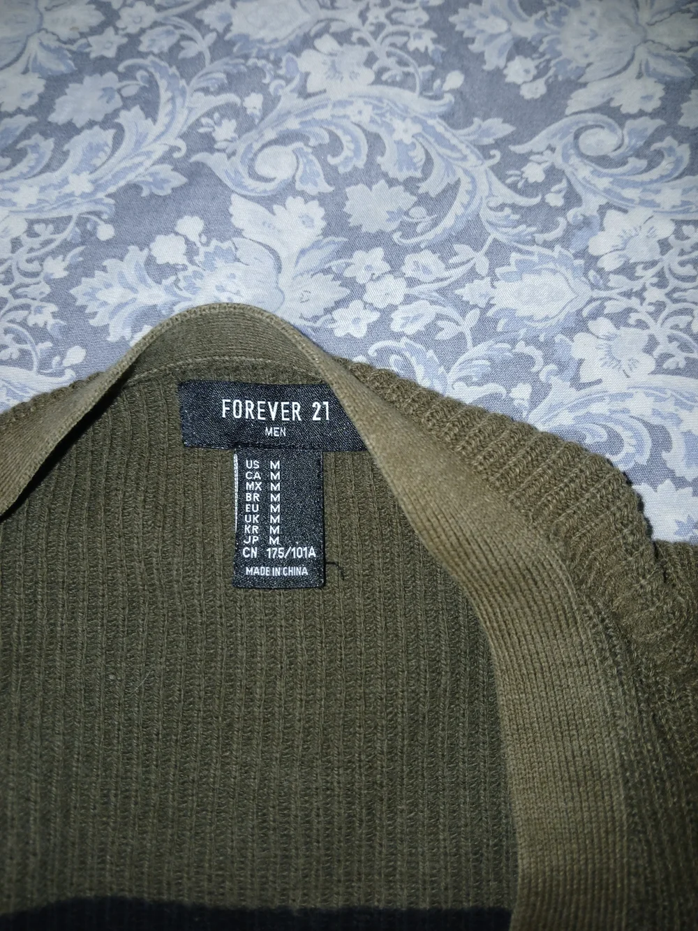 Forever 21 Olive Green and Black Striped Men's Shawl Collar Cardigan